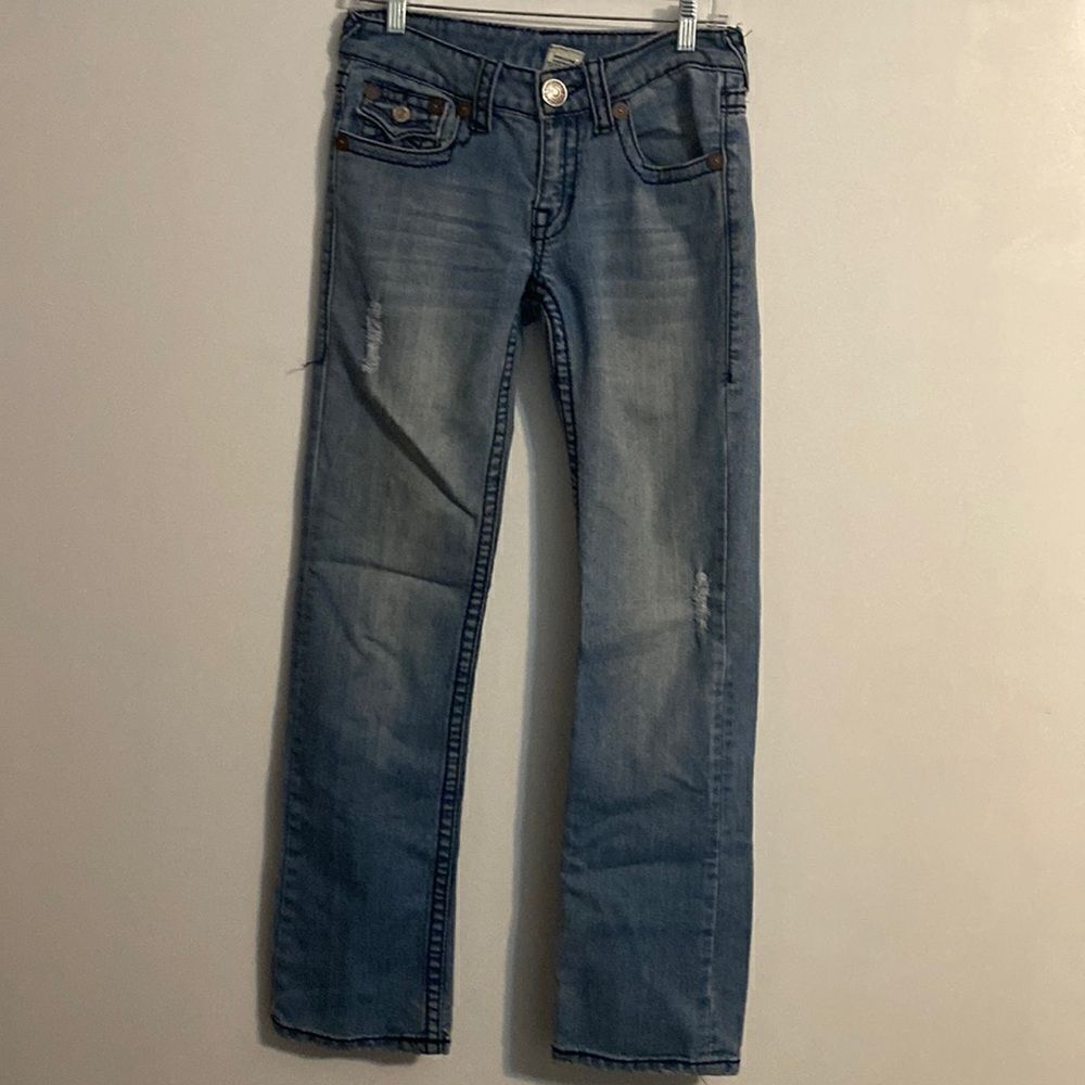 True Religion distressed 5 pocket jeans, size 27